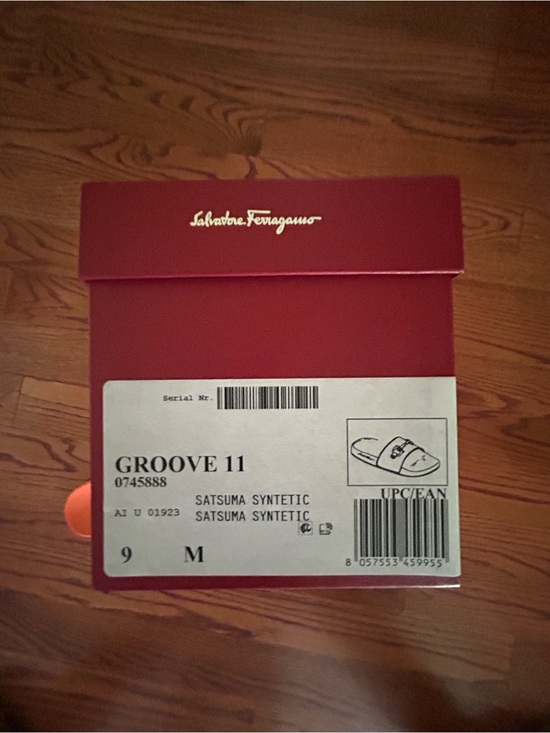 NIB Authentic Salvatore Ferragamo Men slides orange silver hardware  Size 9 main image 5